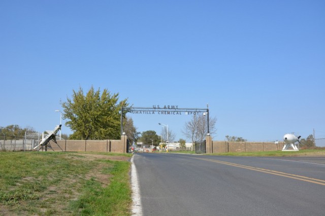 The entry gate to the former Umatilla Chemical Depot will be updated to reflect the change in mission with the Oregon Military Department. The entry gate was not considered part of the historic district, but OMD has chosen to retain the basic design elements of the gate, with updated signage, to honor and maintain the design, setting and feeling of the history of the former Umatilla Chemical Depot.