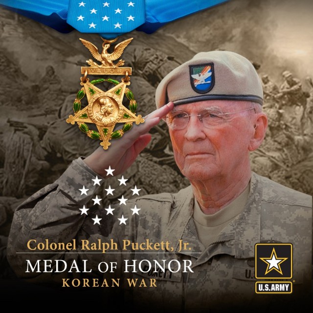 Then-1st Lt. Ralph Puckett Jr. led fellow Rangers and Korean Augmentation to the United States Army soldiers across frozen terrain under enemy fire to seize and defend Hill 205 in Unsan, North Korea. Puckett will receive the Medal of Honor on May 21, 2021, for going above and beyond the call of duty as the Eighth Army Ranger Company’s commanding officer during a multiday operation that started on Nov. 25, 1950.