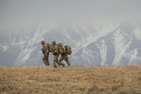 Soldiers wrap up a joint forcible entry operation during Northern Edge at Fort Greely, Alaska, May 11, 2021. The exercise is designed to improve joint combat readiness.