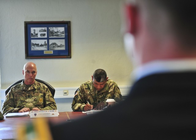 An officer answers questions by a board at Tower Barracks, Grafenwoehr, Germany, Aug. 16, 2018. Army officer promotion boards will be provided more adverse information when considering leaders for promotion starting June 2021, according to the Army’s director of military personnel management.