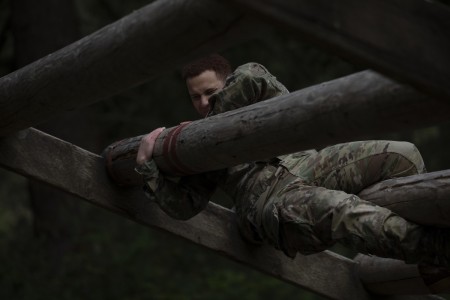 A U.S. Army Soldier from 1st Special Forces Group (Airborne) navigates the weaver obstacle during an obstacle course for the 1st Special Forces Group Best Warrior Competition at Joint Base Lewis-McChord, WA, May 19, 2021.  The Best Warrior Competition was a week-long crucible that tested candidates on their military proficiency and physical stamina through a rifle and pistol qualification, land navigation, an obstacle course, an Army Combat Fitness Test as well as a road march.  The competition also tested the candidates&#39; mental fortitude through a written test on general Soldier knowledge, an essay and a board.