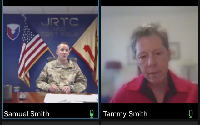 Col. Samuel P. Smith Jr., left, garrison commander of Fort Polk, La., and retired Maj. Gen. Tammy Smith participate in a lesbian, gay, bisexual, transgender and queer panel discussion June 24, 2021. 