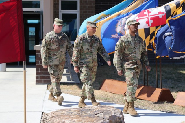 Left to right, Brig. Gen. Joseph Marsiglia, commanding general, Army Reserve Medical Readiness and Training Command, Maj. Gen. Alberto Rosende, commanding general, 63rd Readiness Division and Maj. Gen. Jonathan Woodson, commanding general, Army Reserve Medical Command, march during the Spc. Jameson L. Lindskog U.S. Army Reserve Center memorialization ceremony June 29, 2021 at Parks Reserve Forces Training Area in Dublin, Calif. Lindskog, a resident of Pleasanton, Calif., was killed in action March 29, 2011 while serving as a combat medic with the 2nd Battalion, 327th Infantry Regiment, 1st Brigade Combat Team, 101st Airborne Division in Afghanistan. He posthumously received the Silver Star for his heroic actions that day.
(Photo by Sgt. 1st Class Matthew Chlosta)