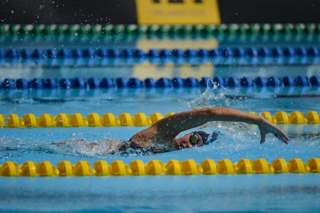 U.S. Army Sgt. Elizabeth Marks swims the 100-meter freestyle at Invictus Games 2016, Orlando, Fla., May 11, 2016. The Invictus Games are composed of 14 nations with over 500 military competitors competing in 10 sporting events May 8-12, 2016. 