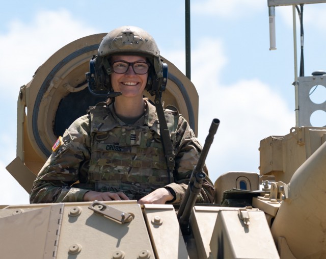 Cadet Danielle Cross, a fourth-year cadet at the U.S. Military Academy at West Point, New York, and a Life Science major, is temporarily assigned to the 9th Brigade Engineer Battalion, 2nd ABCT, 3rd ID, as part of the annual Cadet Troop Leader Training and prepares to participate in an M2 Bradley Fighting Vehicle gunnery at Fort Stewart, Georgia, June 23, 2021. CTLT gives cadets from West Point and ROTC the opportunity to experience leadership and a day-in-the-life of Army second and first lieutenants in active-duty units every summer. (U.S. Army photo by Spc. Devron Bost)