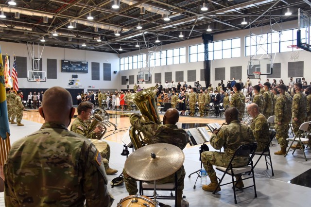 The Eighth Army Band performs during the change of command ceremony. U.S. Army Garrison Daegu welcomed a new garrison commander as Col. Brian P. Schoellhorn assumed the duties as the incoming commander and Col. Edward J. Ballanco relinquished duties during a change of command ceremony at Camp Walker in South Korea on July 12th.