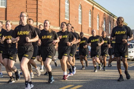 Soldiers assigned to the 3rd U.S. Infantry Regiment, known as ‘The Old Guard,’ participate in the U.S. Army Birthday Run at Joint Base Myer-Henderson Hall, Va., June 14, 2021.