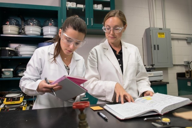 Isabella Costa, left, a Brazilian post-graduate researcher, works alongside Victoria Blair, a materials engineer with the U.S. Army Research Laboratory, on the hunt for materials science breakthroughs. 