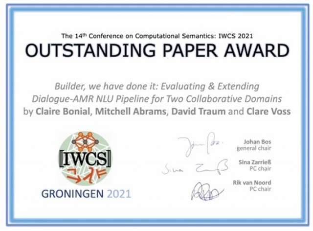 Researchers earn the outstanding paper award at the 14th International Conference on Computational Semantics, or IWCS 2021. 