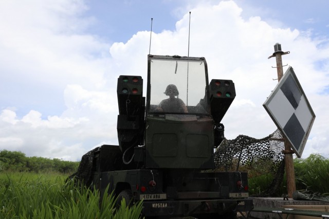 Ohio National Guard's Pfc. Trey Risner, assigned to Charlie Battery, 1st Battalion, 174th Air Defense Artillery Regiment, prepares to operate the Avenger Air Defense System during exercise Forager 21 on July 30, 2021, Tinian, Northern Mariana Islands. The Avenger is a self-propelled surface-to-air missile system which provides mobile, short-range air defense protection for ground units. Exercise Forager 21 exercises our ability to conduct strategic deployment and Joint operational maneuver of forces into and across the Indo-Pacific theater. (Photo by Army Spc. Olivia Lauer)
