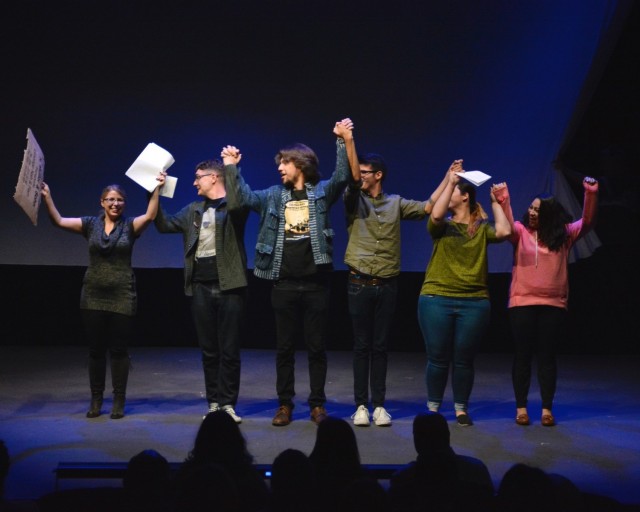 Performers from USAG Wiesbaden&#39;s Amelia Earhart Playhouse participate in the 2019 One Page Play Festival