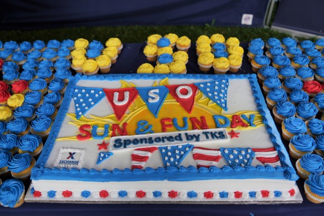 Precut cake and desserts at the USO Grafenwoehr Sun & Fun program, hosted at the Tower Barracks Wild B.O.A.R. Outdoor Recreation Complex, Aug. 28, 2021. (U.S. Army photo by Sidney Sullivan / USAG Bavaria Public Affairs)