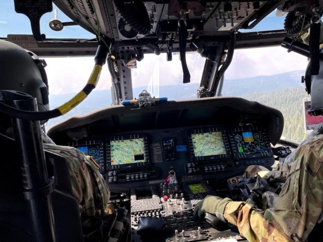 Wisconsin Army National Guard UH-60 Black Hawk crews from the Madison, Wis.-based 1st Battalion, 147th Aviation, provide assistance in wildfire fighting operations in California. (Photo by Wisconsin National Guard)