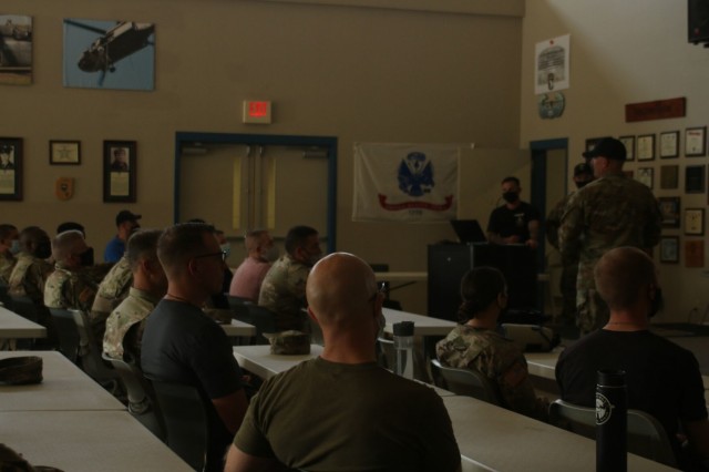 Army Chaplain candidates gather for classroom instruction Sept. 2 at The Sabalauski Air Assault School before rappelling from a tower during the inaugural Army Chaplain Experience Day.