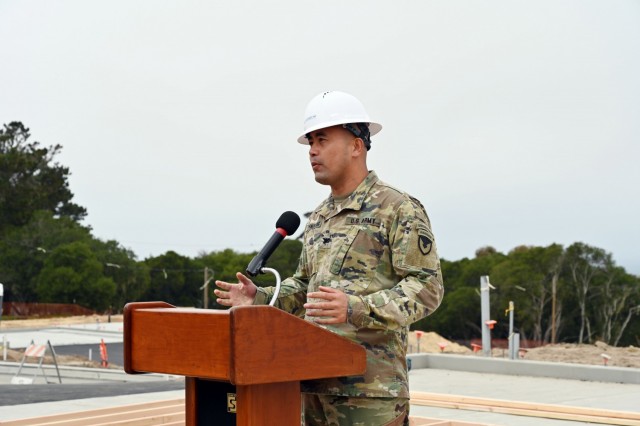 Col. Varman Chhoeung, commander of U.S. Army Garrison Presidio of Monterey, speaks during the Lower Stilwell Going Vertical ceremony at Ord Military Community, Calif., Sept. 8.