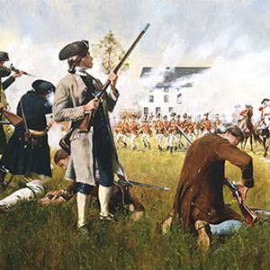Stand Your Ground, created by Don Troiani, depicts Capt. John Parker's company of militia exchanging musket fire with British regulars on the village green at Lexington, Mass., on the morning of April 19, 1775.