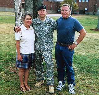 Then-Sgt. Travis Atkins’ parents, Jack and Elaine, visit their son at Fort Drum, N.Y., in 2006. (Photo courtesy of the Atkins family)