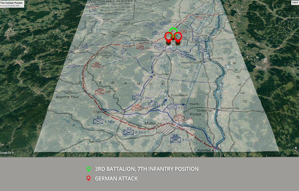 The Colmar Pocket. Map courtesy of Google Earth and Dr. Erik Villard, Digital
                                                Historian, U.S. Army Center for Military History.