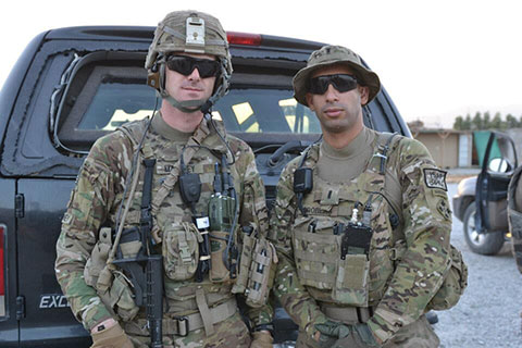 U.S. Army Sgt. Andrew Mahoney (left) of Laingsburg, Mich., with then-1st Lt. Florent Groberg serving on a personal security detail with the 4th Infantry Brigade Combat Team, 4th Infantry Division, during a deployment to Regional Command-East, Afghanistan. (Photo courtesy of Retired U.S. Army Capt. Florent Groberg)