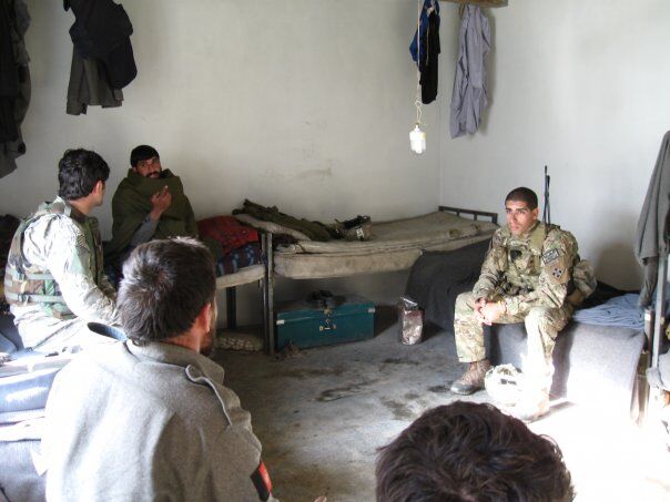 Then-U.S. Army 2nd Lt. Florent Groberg conducting a meeting with local Afghan National Police in Kunar Porvince, Afghanistan in January 2010. (Courtesy of Retired Capt. Florent Groberg)