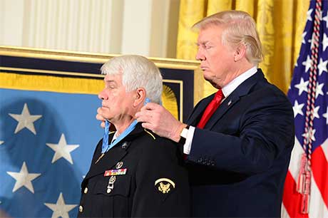 President Donald J. Trump hosts the Medal of Honor ceremony for former Spc. 5 James C. McCloughan at the White House in Washington, D.C., July 31, 2017. McCloughan was awarded the Medal of Honor for distinguished actions as a combat medic assigned to Company C, 3rd Battalion, 21st Infantry Regiment, 196th Infantry Brigade, Americal Division, during the Vietnam War near Don Que, Vietnam, from May 13-15, 1969. U.S. Army photo by Eboni Everson-Myart