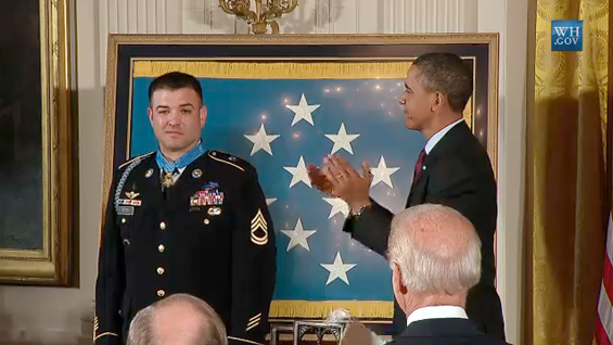 Sergeant First Class Leroy A. Petry being presented the Medal of Honor