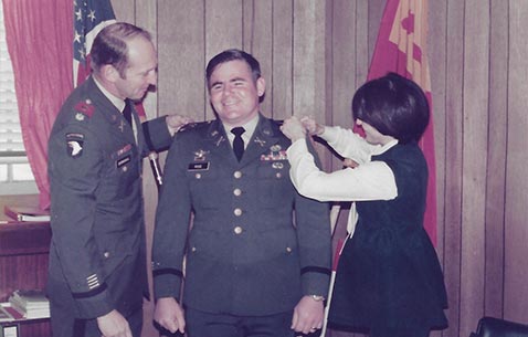 Gary M. Rose promoted to the rank of Captain at Fort Sill, Okla., on Dec. 19, 1977. Photo courtesy of Gary M. Rose.