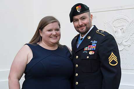 The Shurer family after the Medal of Honor Ceremony in honor of former U.S. Army Staff Sgt. Ronald J. Shurer II at the White House in Washington, D.C., Oct. 1, 2018. Shurer was awarded the Medal of Honor for actions while serving as a senior medical sergeant with the Special Forces Operational Detachment Alpha 3336, Special Operations Task-Force-33, in support of Operation Enduring Freedom in Afghanistan, April 6, 2008. (U.S. Army photo by Spc. Anna Pol)