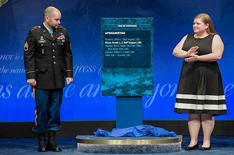 Staff Sgt. Ronald J. Shurer II is inducted into the Hall of Heroes during a ceremony at the Pentagon in Washington, D.C., Oct. 2, 2018. 
