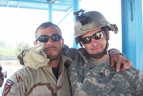Staff Sgt. Ronald J. Shurer II (right), and an interpreter, conducting fast rope training in Jalalabad, Afghanistan, March 2008. Photo courtesy of Ronald J. Shurer II.