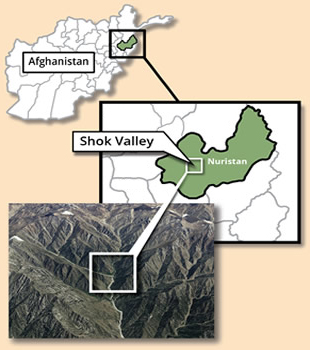 Map depicting the Operation Commando Wrath insertion point in Shok Valley, April 6, 2008.